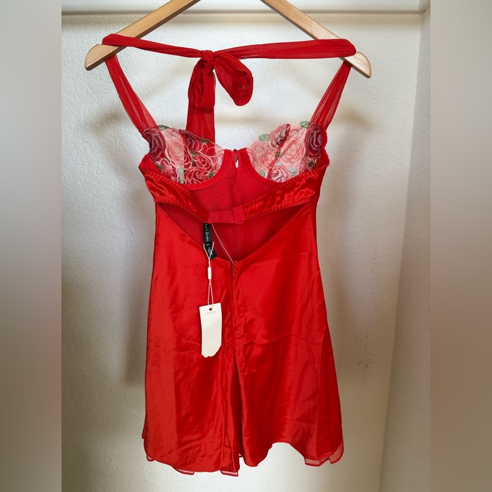 🌹For Love and Lemons Gene Slip Dress Red Floral Roses Tie Neck Holiday 2024 - XS - Picture 7 of 16